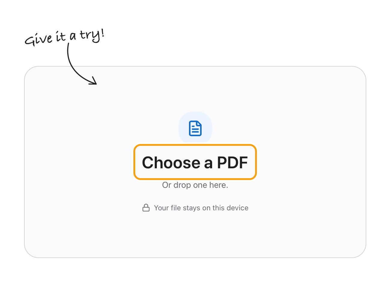 The PDF editor on a Mac before a file is added, with the Choose a PDF box highlighted.